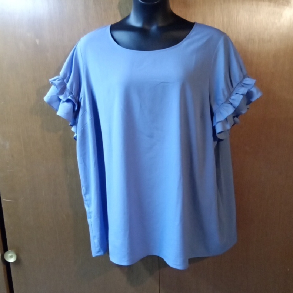 Lane Bryant Blue Ruffle Sleeve Blouse